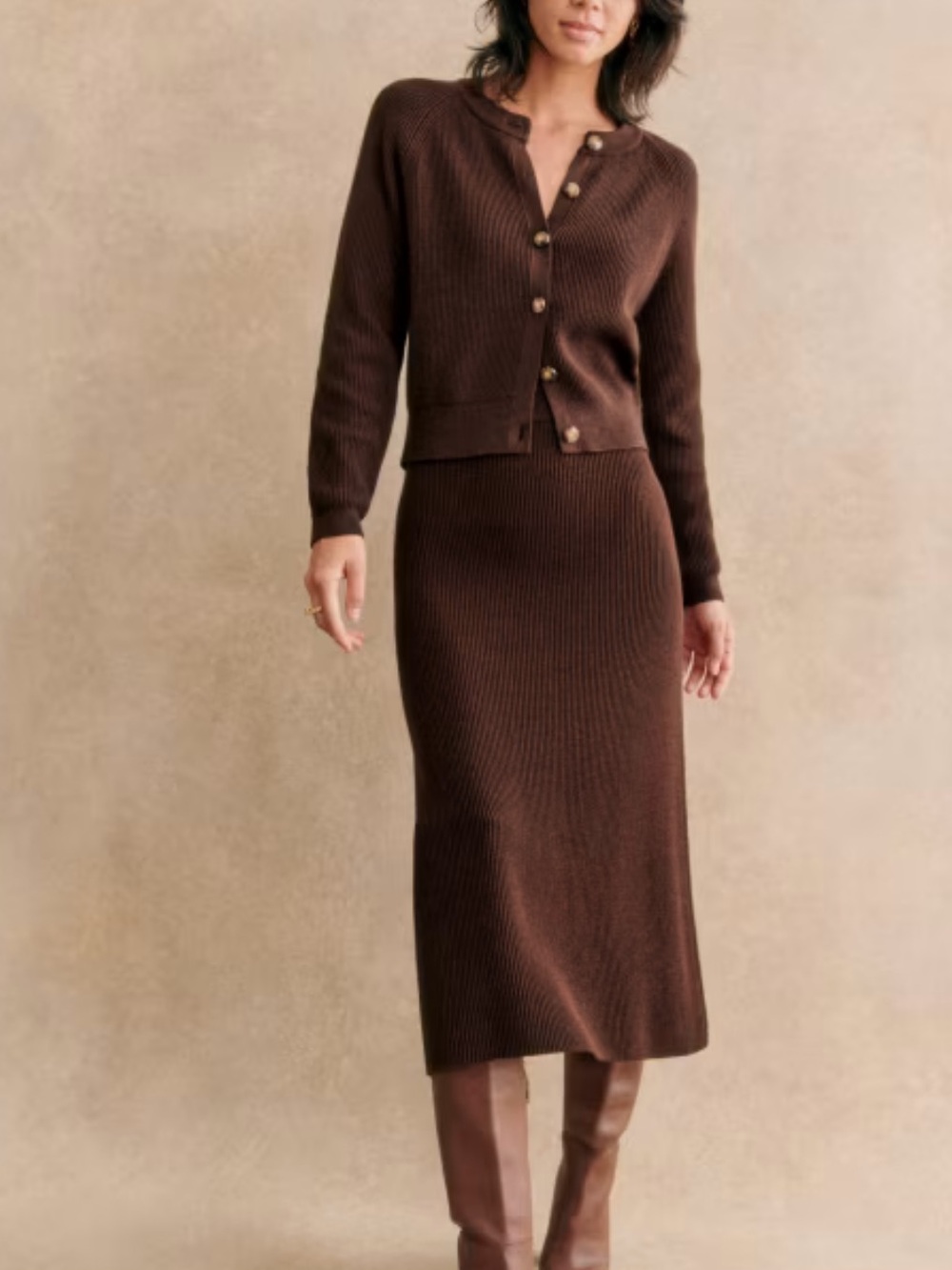 Sezane Brown Ribbed Knit Midi Skirt - Picture 2 of 6